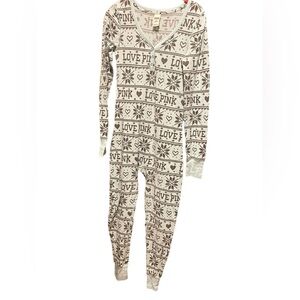 PINK Victoria's Secret White and Gray Pajama Onesie